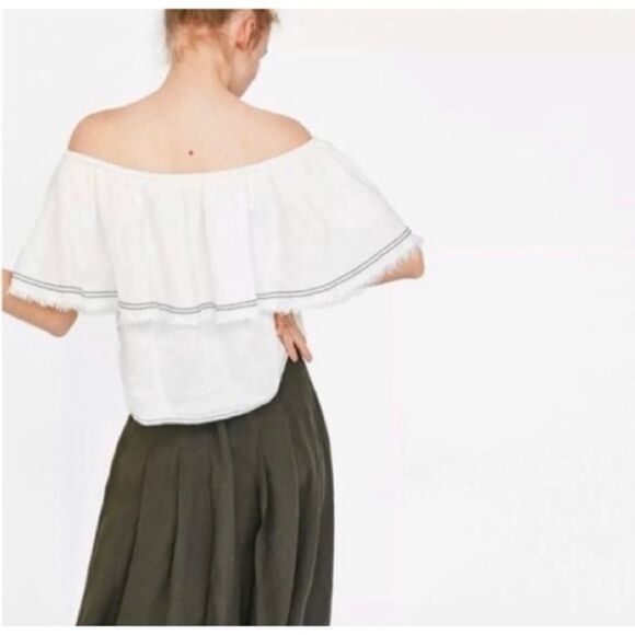 Zara Woman White Off The Shoulder Linen Top Size XS - Picture 2 of 8